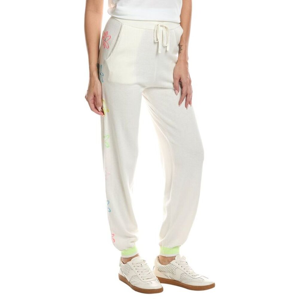 Wispr Womens  Floral Embroidery Silk-Blend Jogger, Blue